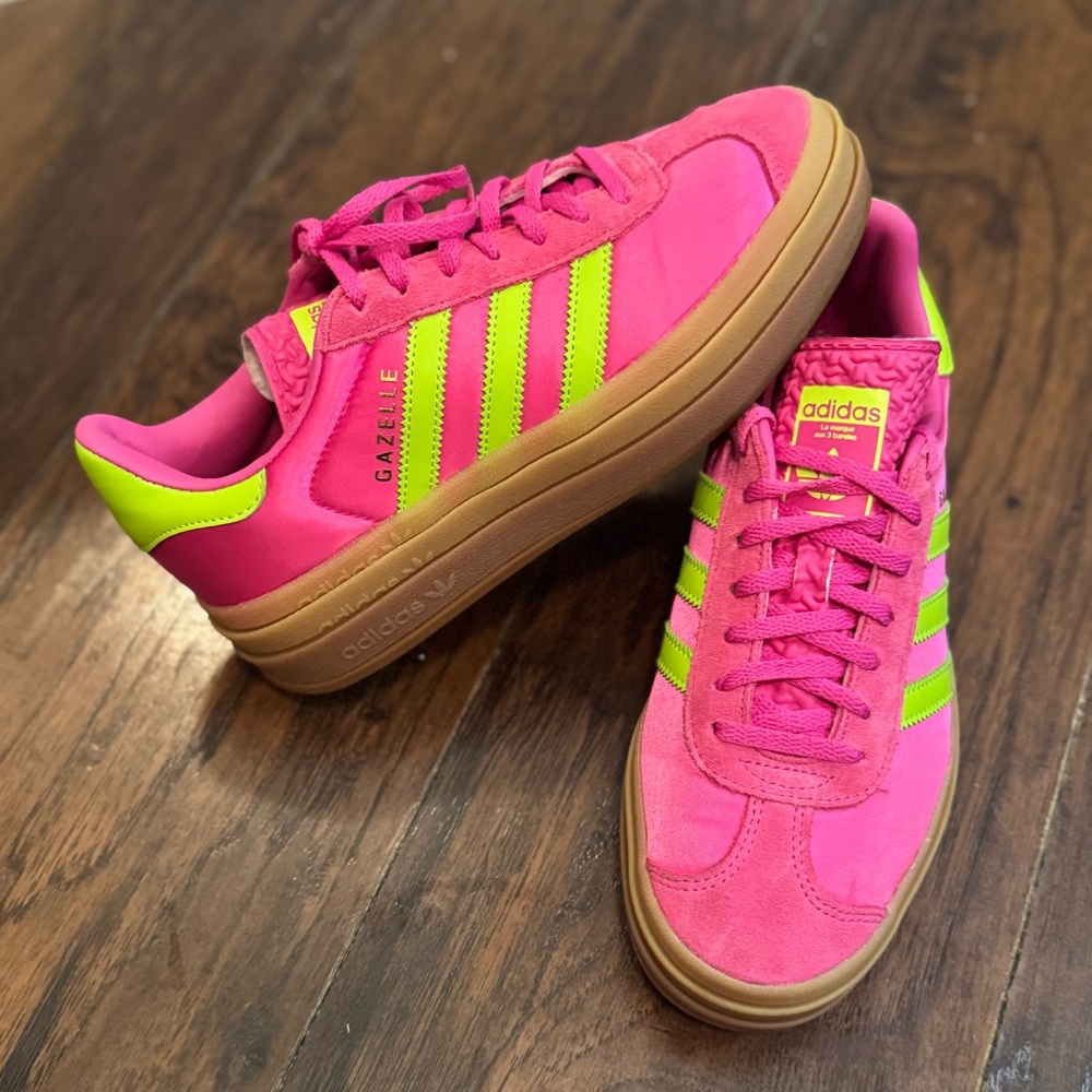 adidas Gazelle Pink & Neon Green Sneakers - Picture 3 of 10
